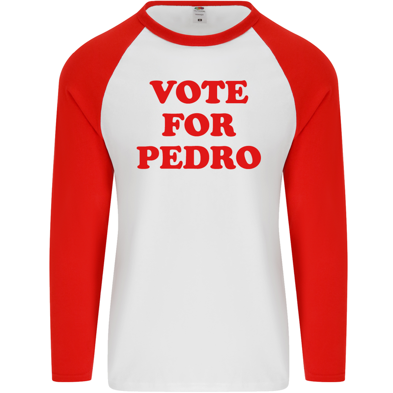 Vote For Pedro Mens L/S Baseball T-Shirt White/Red