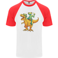 T-Rex and a Frog Dinosaur Mens S/S Baseball T-Shirt White/Red