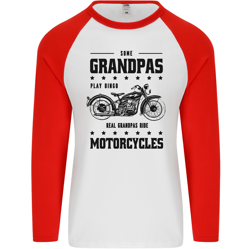 Some Grandpas Funny Biker Motorbike Bike Mens L/S Baseball T-Shirt White/Red