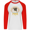 A Pug Dog Mens L/S Baseball T-Shirt White/Red