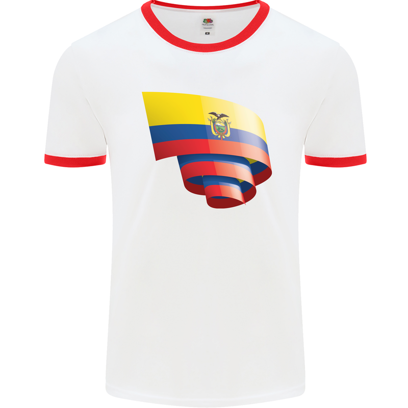Curled Ecuador Flag Ecuadorian Day Football Mens Ringer T-Shirt White/Red