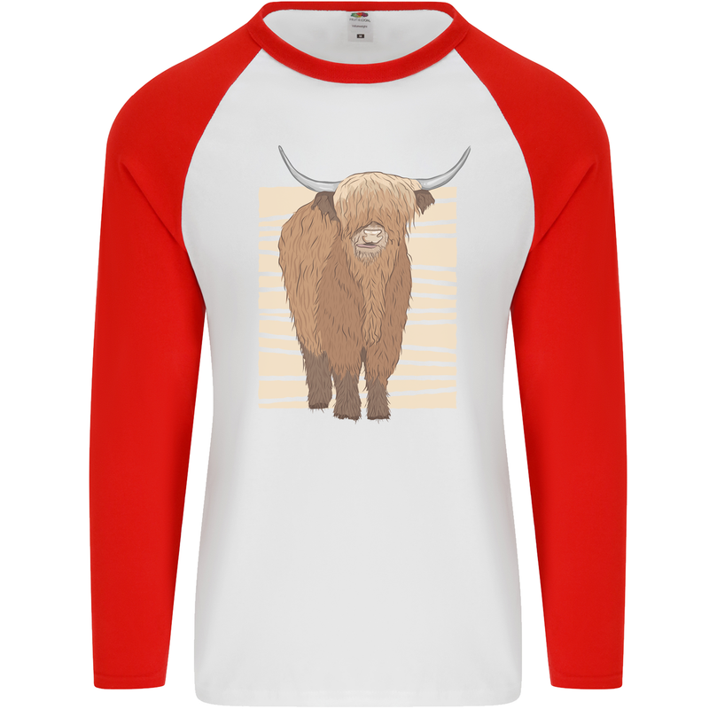 A Chilled Highland Cow Mens L/S Baseball T-Shirt White/Red