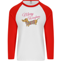 Merry Wiener Funny Christmas Dog Mens L/S Baseball T-Shirt White/Red