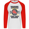 Raising the Steaks Funny BBQ Grill Mens L/S Baseball T-Shirt White/Red