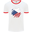 Torn Czechia Flag Czech Republic Day Football Mens Ringer T-Shirt White/Red