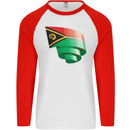 Curled Vanuatu Flag Day Football Mens L/S Baseball T-Shirt White/Red