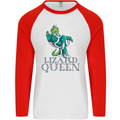 Lizard Queen Chameleon Bearded Dragon Mens L/S Baseball T-Shirt White/Red
