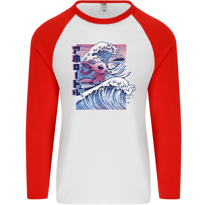 Surfing Axoloti Surfer Mens L/S Baseball T-Shirt White/Red