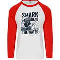 Shark Ahead Funny Scuba Diving Diver Mens L/S Baseball T-Shirt White/Red