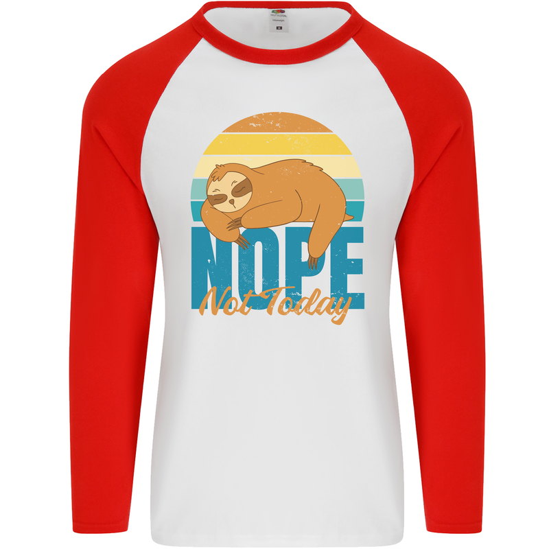 Sloth Nope Not Today Funny Lazy Mens L/S Baseball T-Shirt White/Red