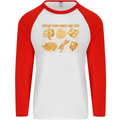 Funny Chicken Humour Chef BBQ Food Cook Mens L/S Baseball T-Shirt White/Red