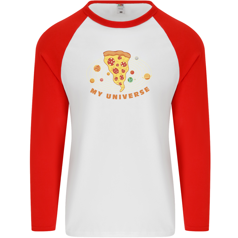 My Pizza Universe Funny Food Diet Mens L/S Baseball T-Shirt White/Red