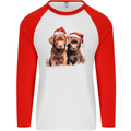 Chocolate Labrador Christmas Puppies Xmas Mens L/S Baseball T-Shirt White/Red