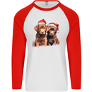 Chocolate Labrador Christmas Puppies Xmas Mens L/S Baseball T-Shirt White/Red