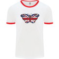 Union Jack Butterfly British Britain Flag Mens Ringer T-Shirt White/Red