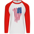 USA Stars & Stripes Flag July 4th America Mens L/S Baseball T-Shirt White/Red