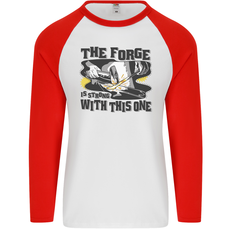 Blacksmith the Forge is Strong With This One Mens L/S Baseball T-Shirt White/Red