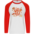 Wild & Free Mushroom Foraging Nature Mens L/S Baseball T-Shirt White/Red