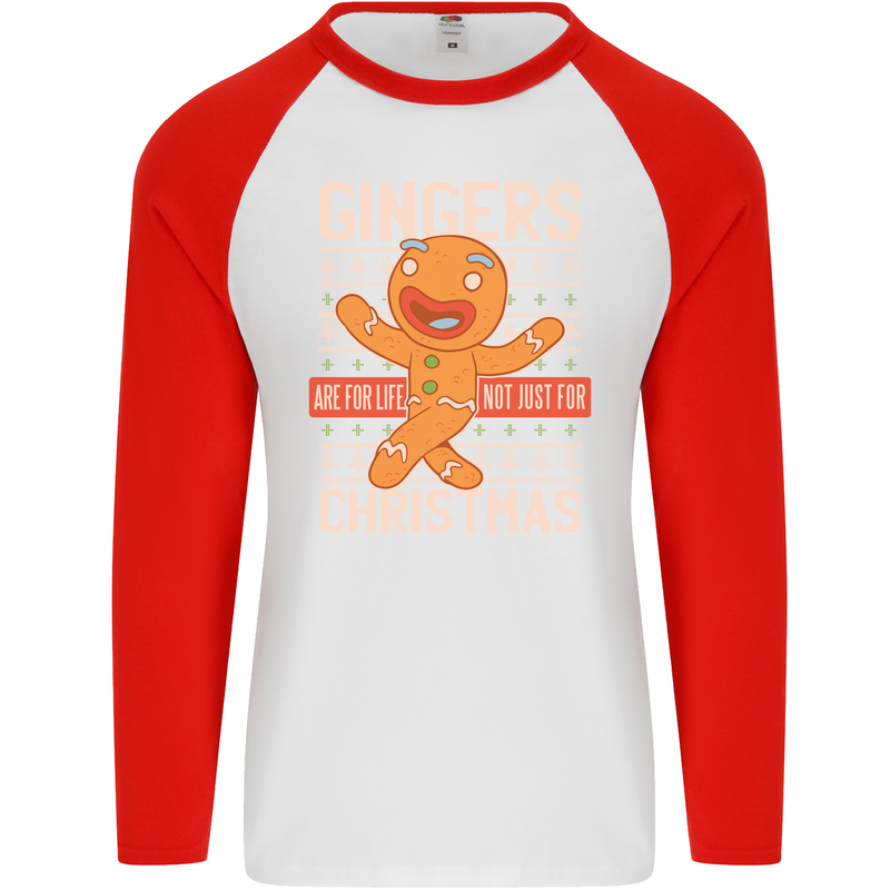 Gingers Are for Life Not Just for Christmas Mens L/S Baseball T-Shirt White/Red