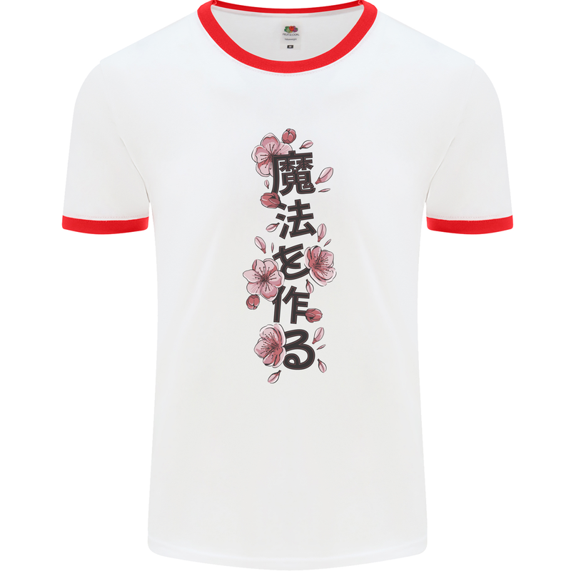Japanese Flowers Quote Japan Mens Ringer T-Shirt White/Red