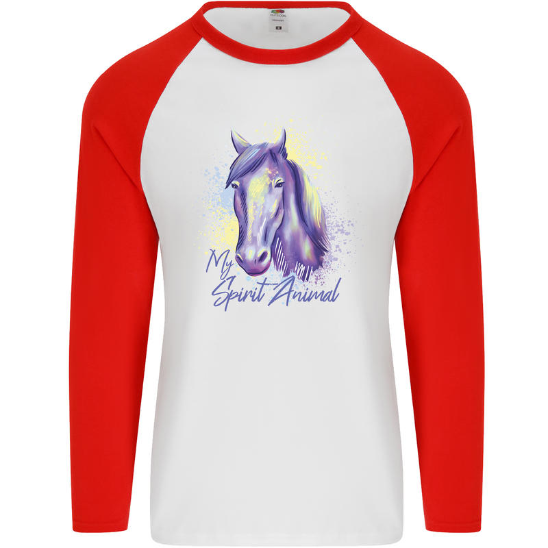 Horse Is My Spiritual Animal Equestrian Mens L/S Baseball T-Shirt White/Red