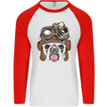 Steampunk Bulldog Mens L/S Baseball T-Shirt White/Red