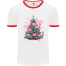 Flamingo Christmas Tree Xmas Mens Ringer T-Shirt White/Red