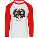 Greek Helmet Gym Training Top Spartan MMA Mens L/S Baseball T-Shirt White/Red