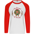 Sloth Eat Sleep & Be Merry Funny Christmas Mens L/S Baseball T-Shirt White/Red
