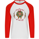 Sloth Eat Sleep & Be Merry Funny Christmas Mens L/S Baseball T-Shirt White/Red
