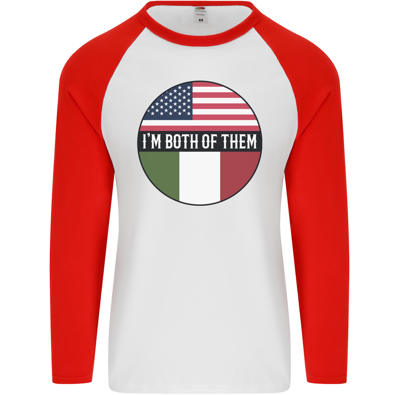 USA and Italian Heritage Italy American Flag Mens L/S Baseball T-Shirt White/Red