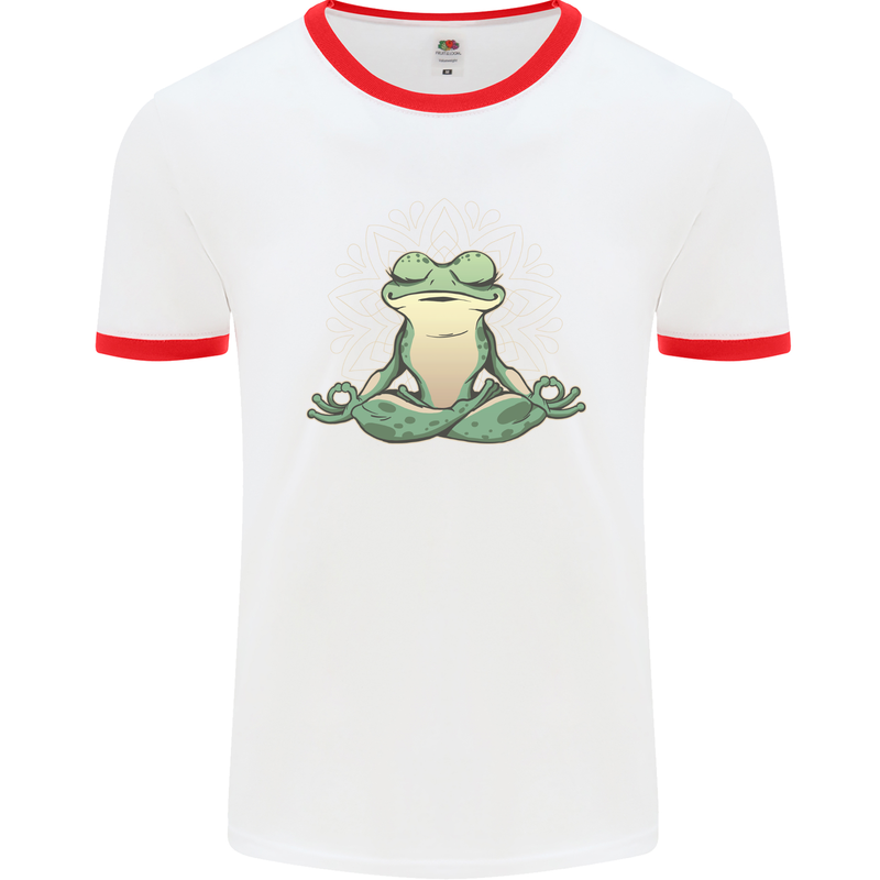 Yoga Frog Meditation Mens Ringer T-Shirt White/Red