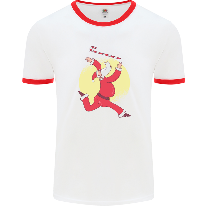 Santa Baton Twirling Christmas Gymnastics Xmas Mens Ringer T-Shirt White/Red