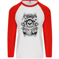 Lucky Dice Skull Motorbike Biker Motorcycle Mens L/S Baseball T-Shirt White/Red