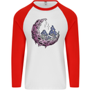Trippy Magic Mushroom Moon LSD Psychedelic Mens L/S Baseball T-Shirt White/Red