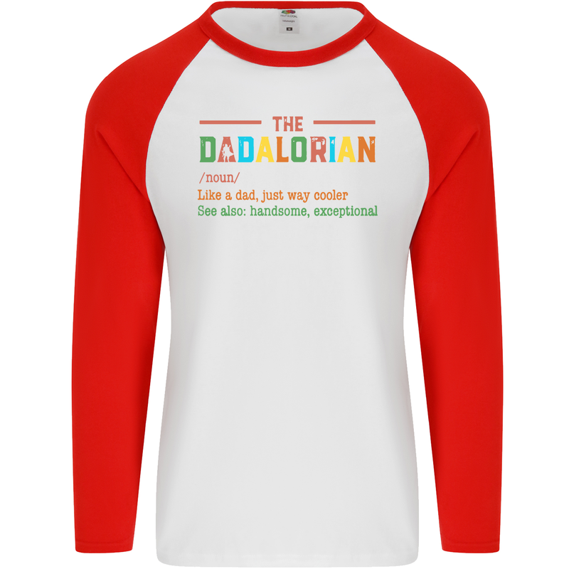 Dadalorian Funny Fathers Day Dad Daddy Mens L/S Baseball T-Shirt White/Red