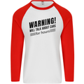 Warning Will Talk About Cars Mens L/S Baseball T-Shirt White/Red