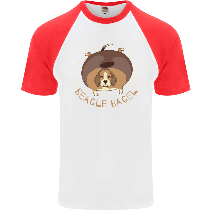 Beagle Bagel Funny Dog Mens S/S Baseball T-Shirt White/Red