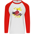 Torn Brunei Flag Bruneian Day Football Mens L/S Baseball T-Shirt White/Red