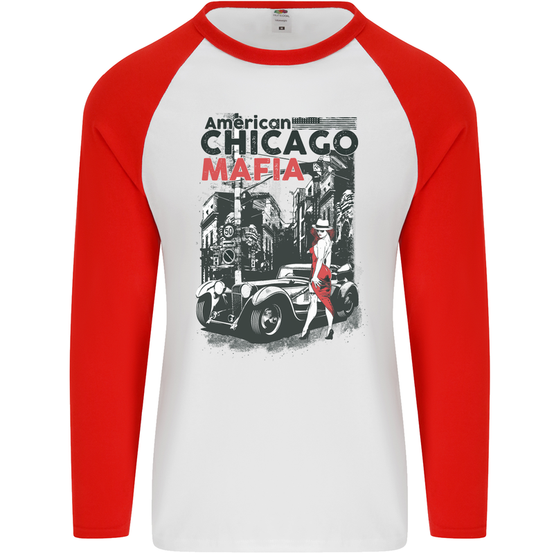 American Chicago Mafia Mens L/S Baseball T-Shirt White/Red