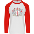 London Coat of Arms St Georges Day England Mens L/S Baseball T-Shirt White/Red