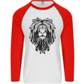 A Rasta Lion With Dreadlocks Jamaican Reggae Mens L/S Baseball T-Shirt White/Red