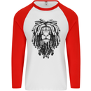A Rasta Lion With Dreadlocks Jamaican Reggae Mens L/S Baseball T-Shirt White/Red