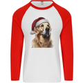 Christmas Golden Retriever Tartan Xmas Hat Dog Mens L/S Baseball T-Shirt White/Red