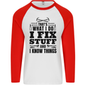 I Fix Stuff Funny Electrician Sparky DIY Mens L/S Baseball T-Shirt White/Red