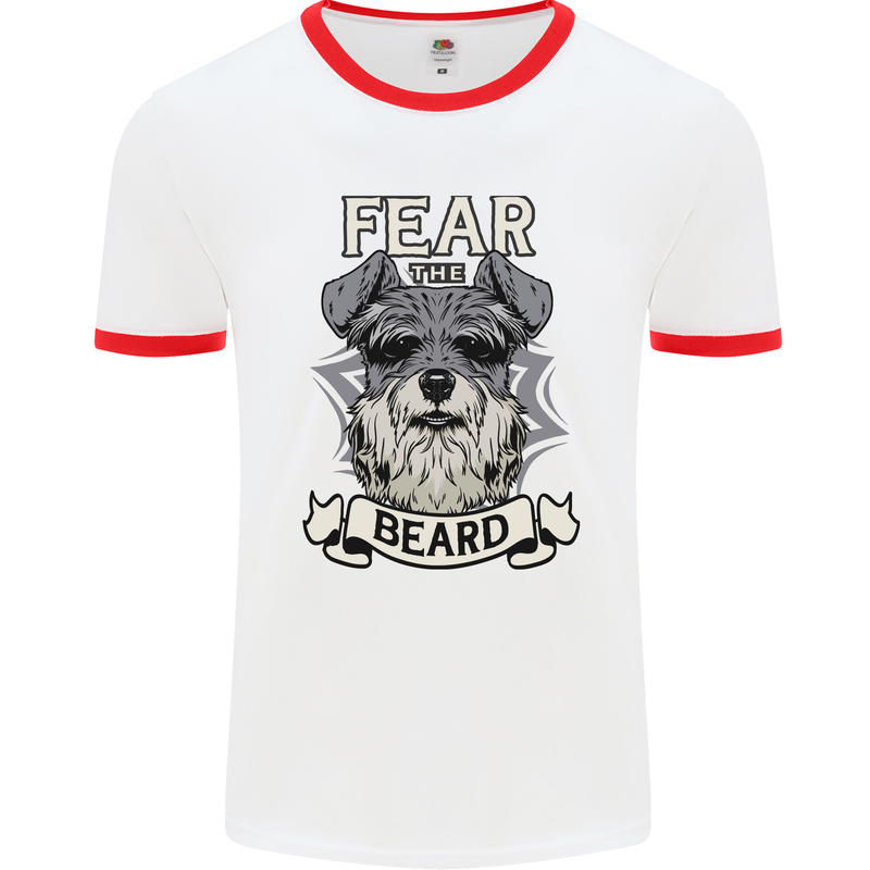 Schnauzer Dog Fear the Beard Mens Ringer T-Shirt White/Red