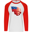 Curled Samoa Flag Samoan Day Football Mens L/S Baseball T-Shirt White/Red