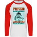 Praying and Meditation Space Universe Yoga Mens L/S Baseball T-Shirt White/Red