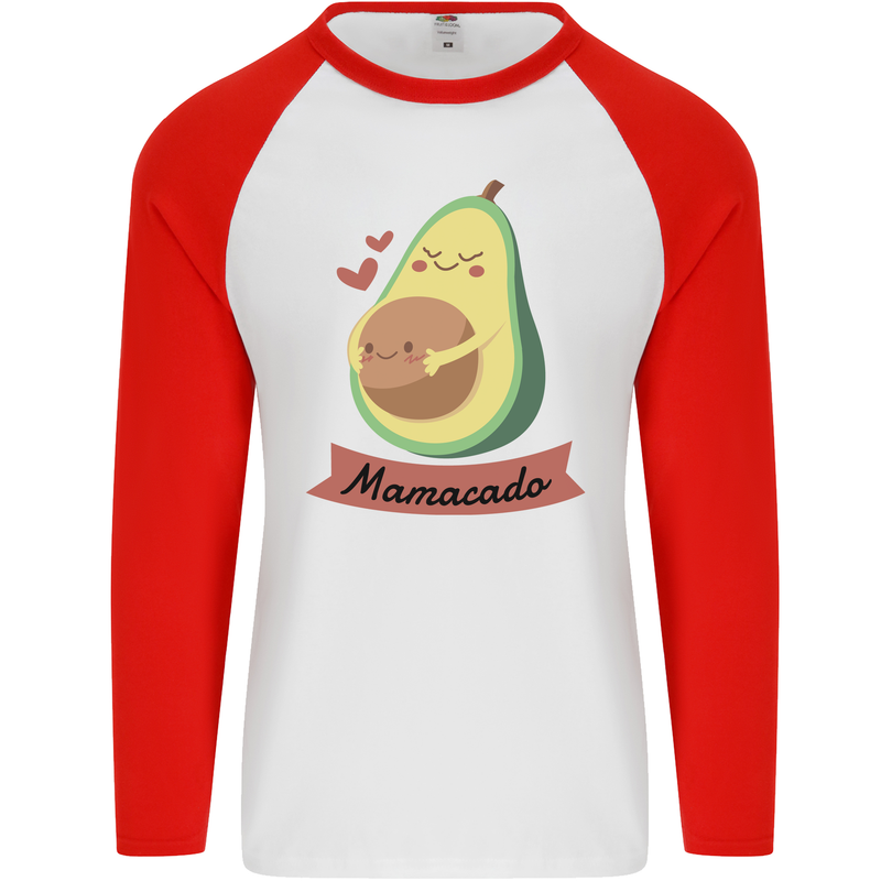 Mamacado New Baby Pregnancy Pregnant Mens L/S Baseball T-Shirt White/Red