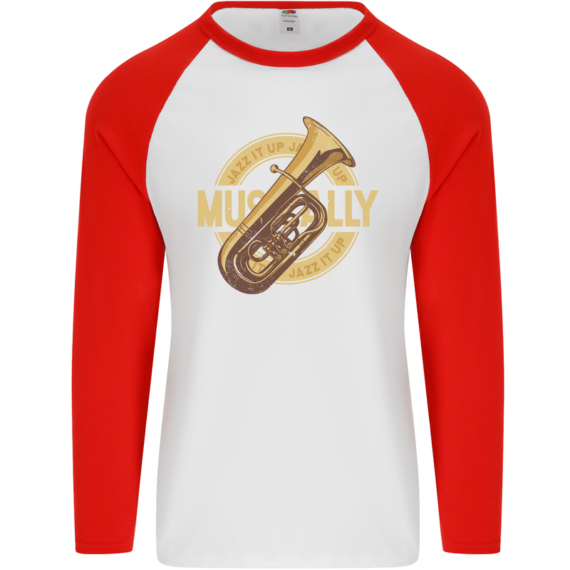 Tuba Brass Musical Instrument Jazz Mens L/S Baseball T-Shirt White/Red